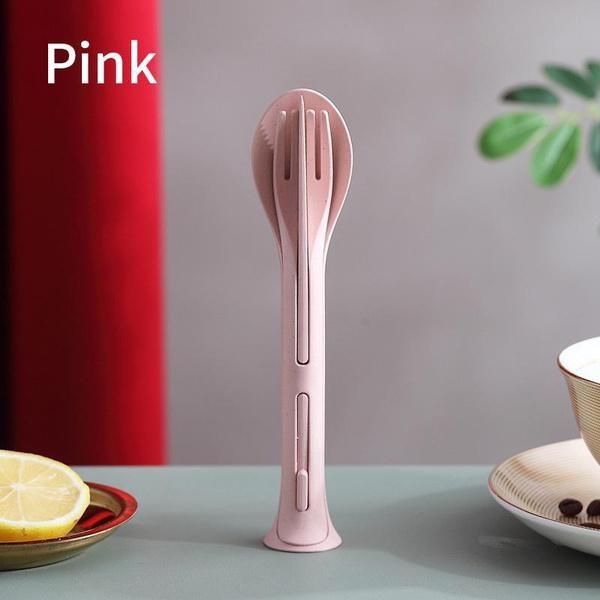 

Посуда Нож Вилка Ложка Набор из трех предметов Портативная посуда Открытый набор ножей для стейка Домашние кухонные принадлежности розовый