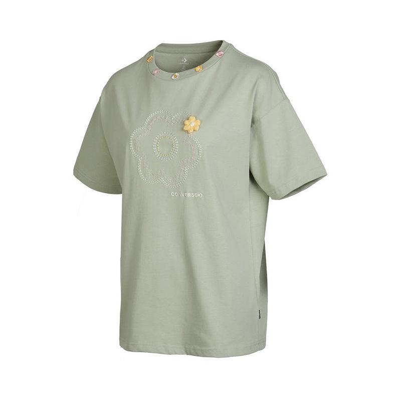 

New Converse Set in Sleeve T Shirt Women s Gray Green 10025824-A02 S