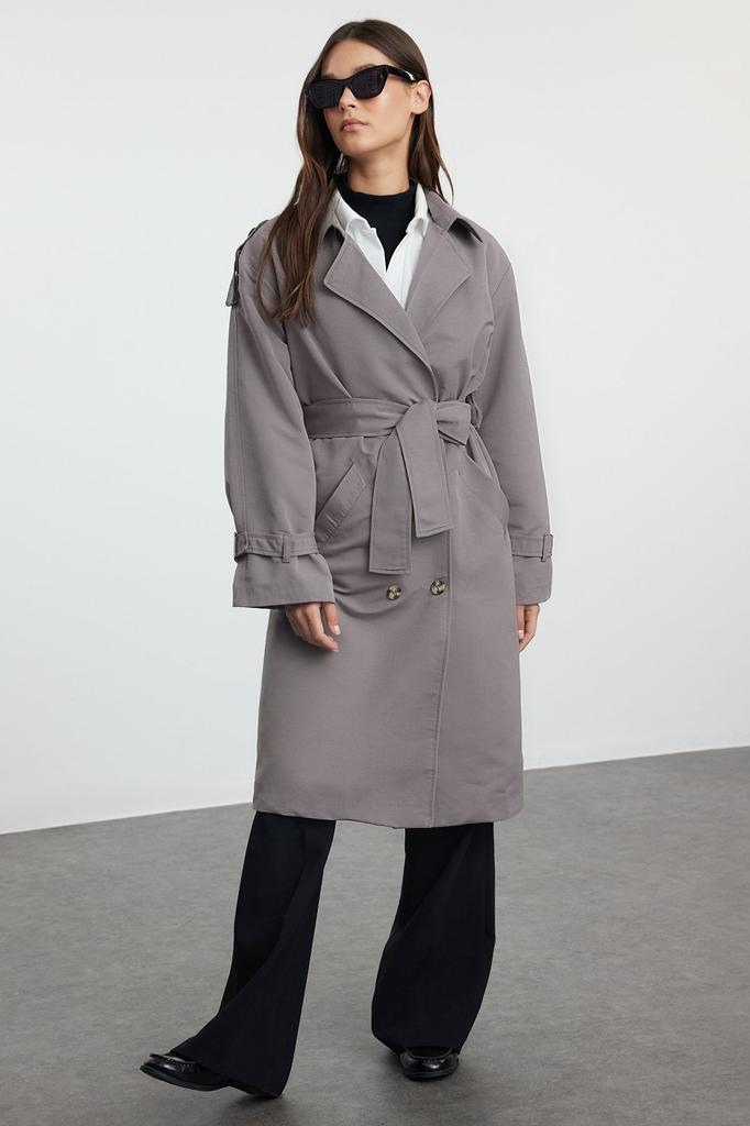 Women's Fashion Mink Belted Windbreaker Detailed Water Repellent Long Trench Coat