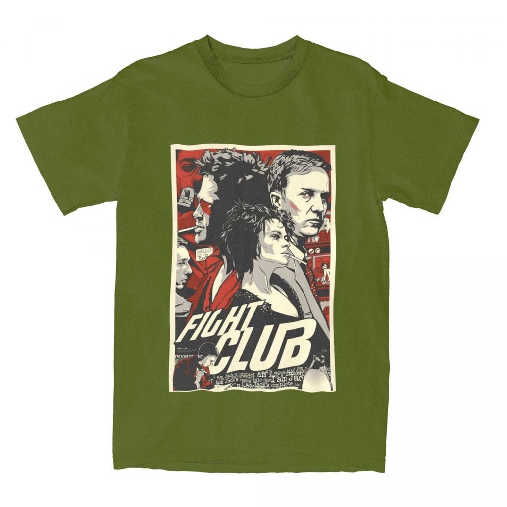 Men's Fight Club Movie Poster T Shirt Pure Cotton Clothing Vintage Short Sleeve Crewneck Tee Shirt Graphic Printed T-Shirts