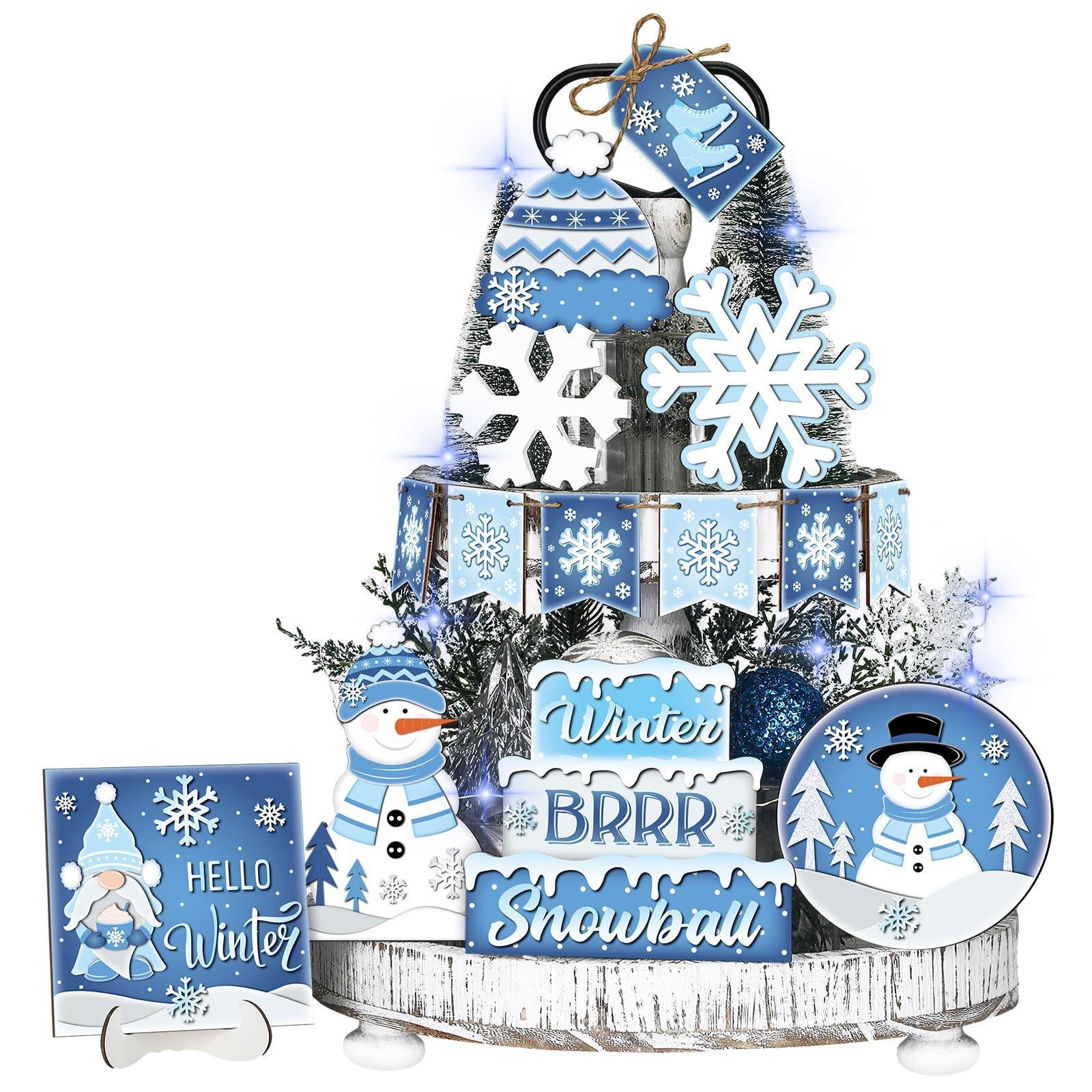 

Рождественский многоярусный поднос, рождественская елка, деревенский фермерский дом, деревянные знаки, украшения для кухни, домашний стол, праздничные принадлежности, поднос в комплект не входит(9pc) One Size