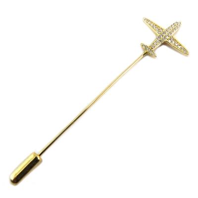 [P8118] - Golden White 'Airplane' Designer Brooch - 70 Mm - 20x19 Mm