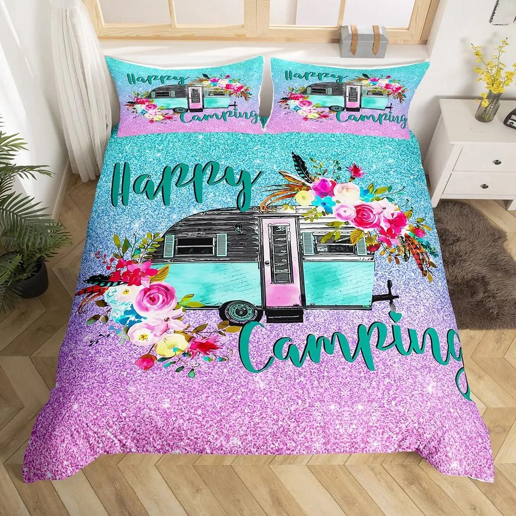 Copripiumino per Camper Auto Cartone Animato Campeggio Per Bambini Ragazzi Ragazze Regali Giocattolo Campo Viaggio RV Copripiumino Decorazioni Camera da Letto Queen