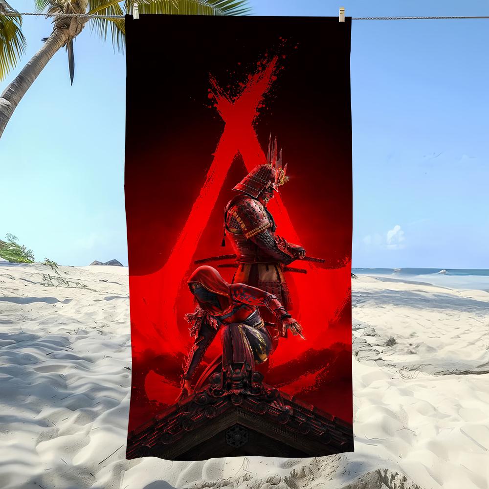 

A-Assassin s Creed S-Shadows Пляжное полотенце, Игровая тематика, Микрофибра, Мягкое, Быстросохнущее, Впитывающее, Для путешествий, Спортзала, Душа, Кемпинга, Подарок W40*H60(CM)
