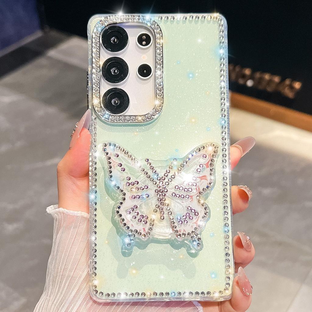 Butterfly Bracket Suitable for Samsung S25 Ultra Mobile Phone Case Flash Drill S24FE Flash Powder A56 Protective Case A17