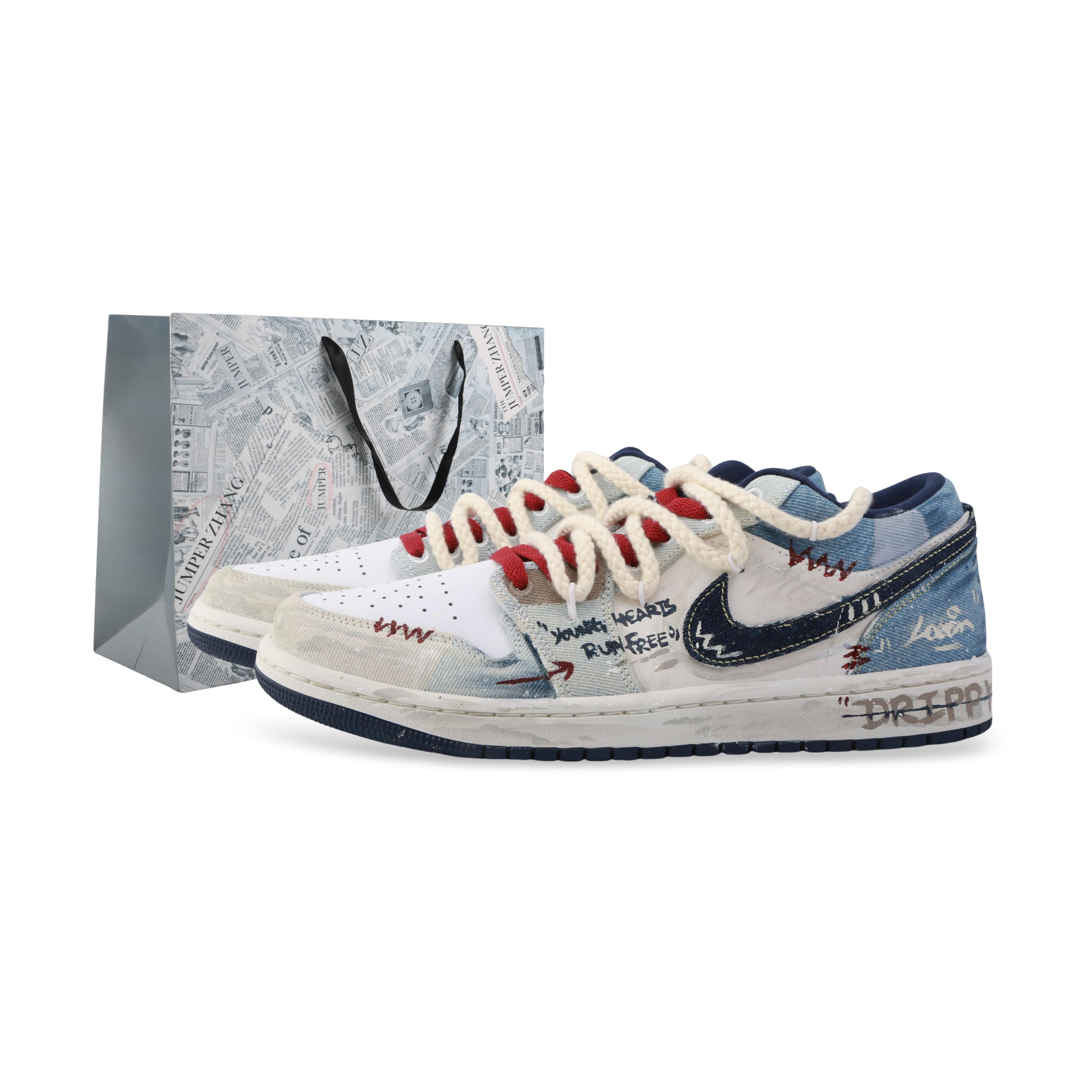 Jordan Air Jordan 1 Western Denim Cushioning Abrasion Resistant Cushioning, Wear Resistant Low top IH0648-141(Team889-) 45