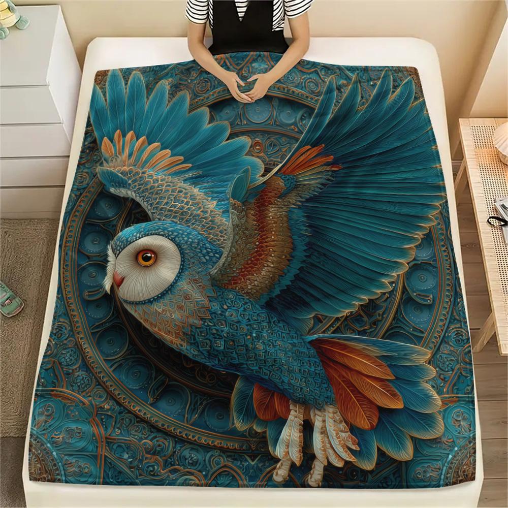 Winged Owl  Print Flannel Blanket, High Quality Comfortable for All Seasons, Home Decor, Warmth and Comfort