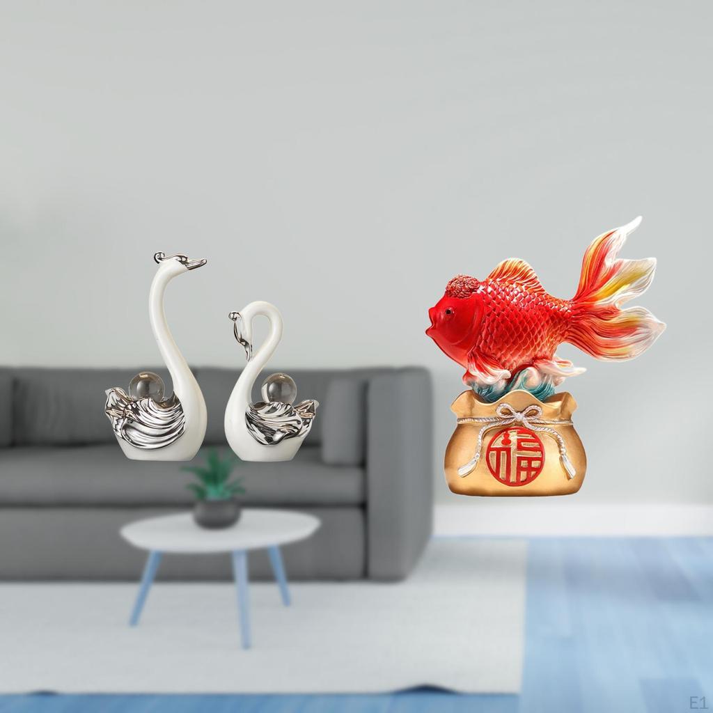 Porcelain Swan And Koi Fish Figurine Collection Elegant Animal Sculptures for Living Room Bedroom