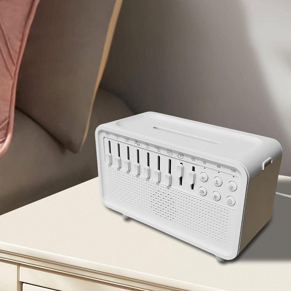 Generator Białego Szumu do Snu z Dyfuzorem Powietrza Płomień, Nawilżacz Powietrza z 8 Dźwiękami Natury, Głośnik BT, Lampka Nocna, Dyfuzor Olejków Eterycznych