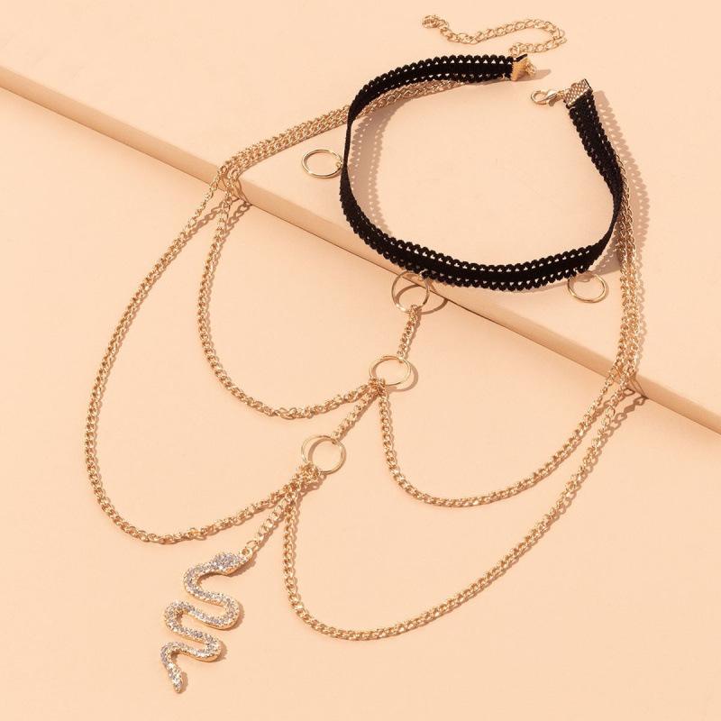Bohemian Rhinestone Tassel Snake Pendant Leg Chain for Women