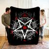 1Pc Sheep Head Satan Printed Flannel Blanket, Soft Casual Warm Blanket, Office Throw Blanket, Outdoor Camping Travel Blanket