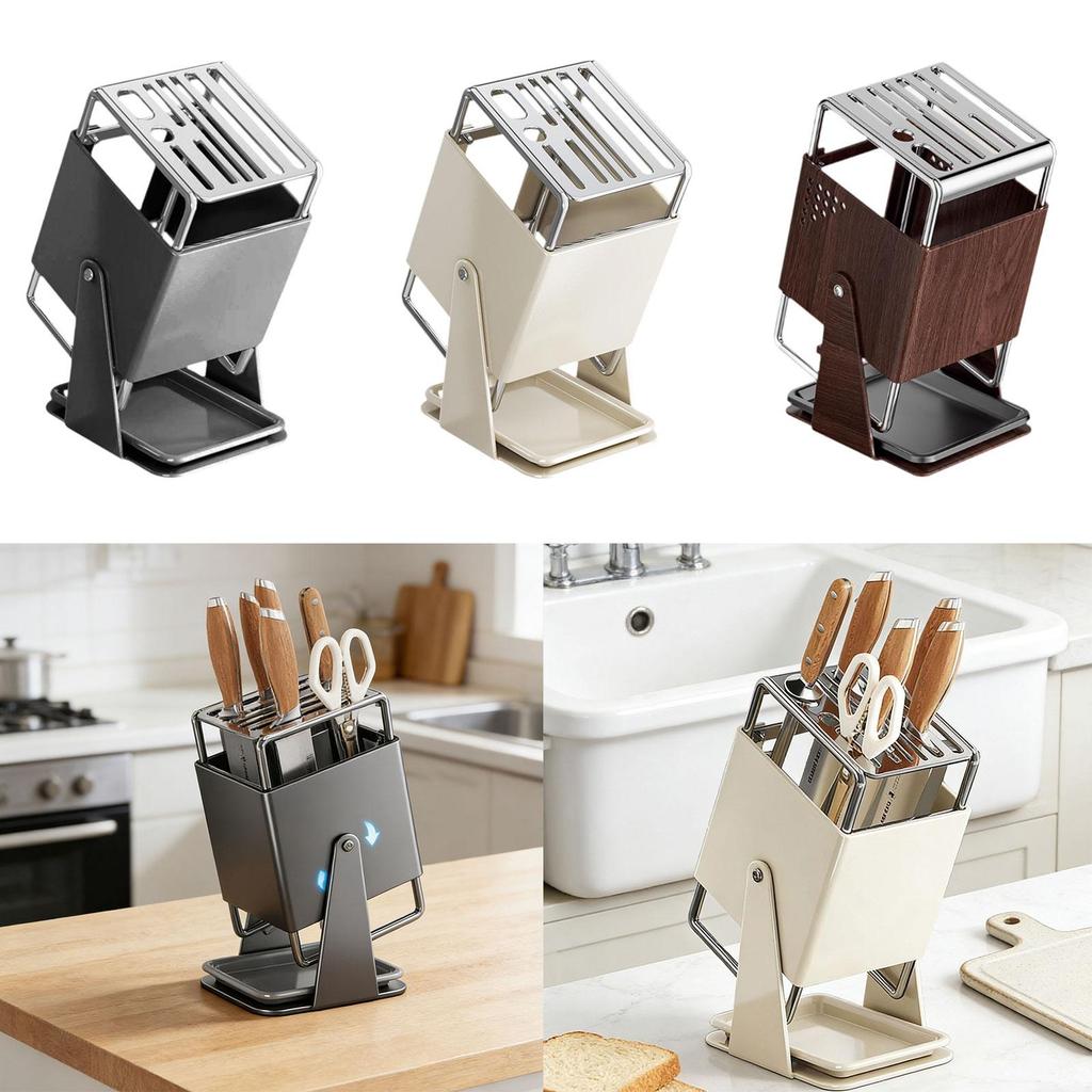 Knife Block Organized Stable Rotating Modern Knife Storage Organizer without Knives Knife Holder for Countertop Counter Cooking