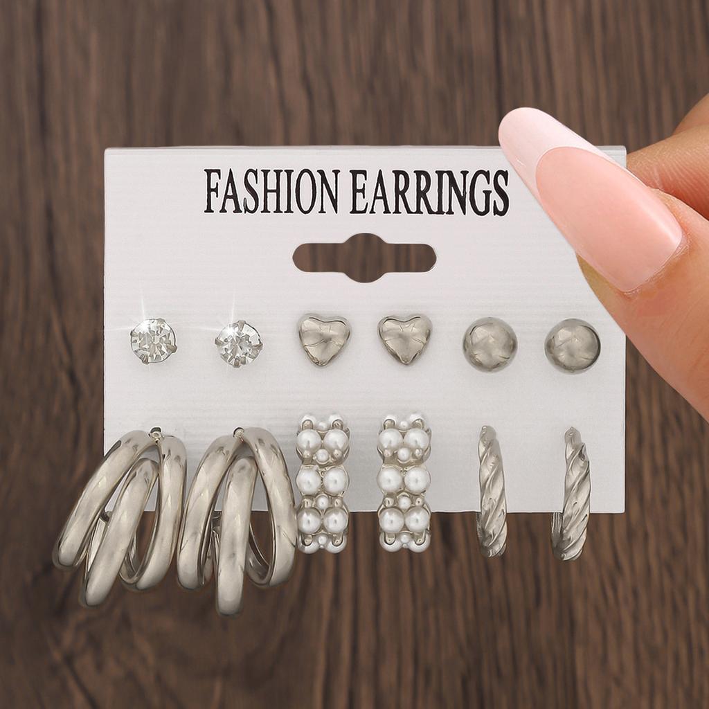 Hot-selling European and American popular jewelry geometric earrings set popular earrings women's ring earrings
