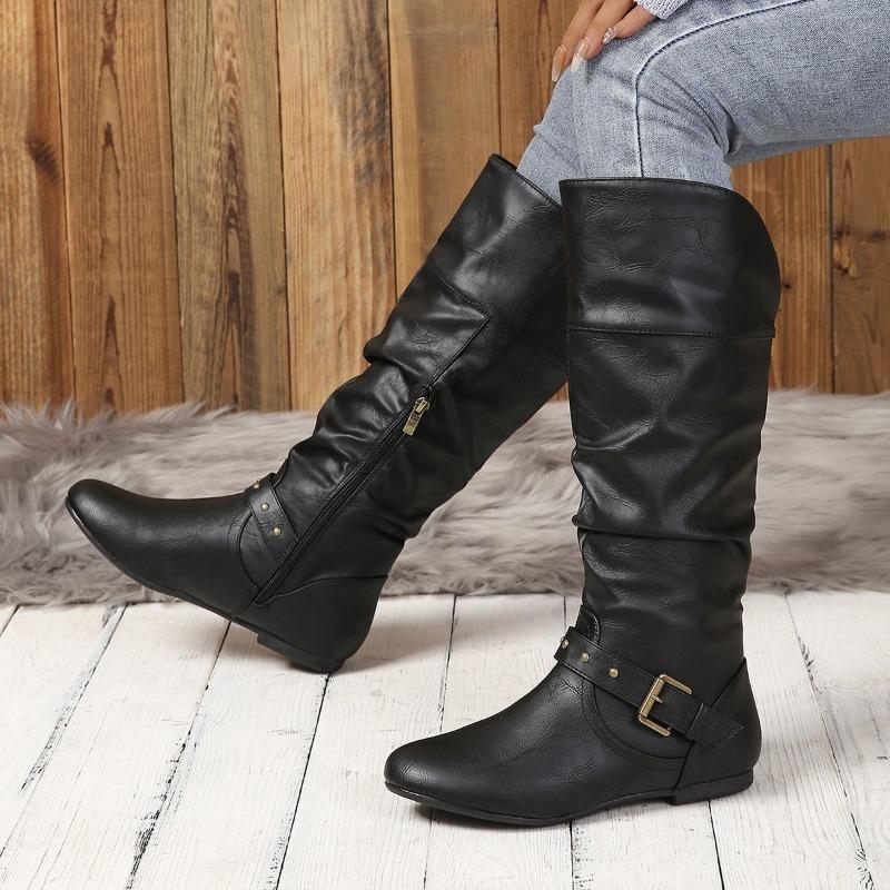 Winter new fashion boots women's trend low heel round head high boots large size women's shoes