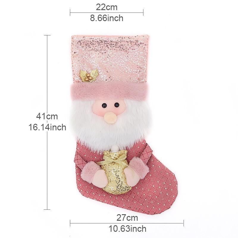 

1pc Pink Christmas Stocking With Sequins For Christmas Tree Decoration, Holiday Party Supplies, Gifts For Kids. 27x41cm рожевий