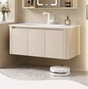 Rounded Corner Bathroom Vanity with Integrated Basin and Aluminum Cabinet