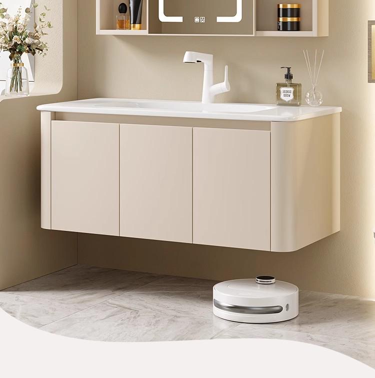 Rounded Corner Bathroom Vanity with Integrated Basin and Aluminum Cabinet