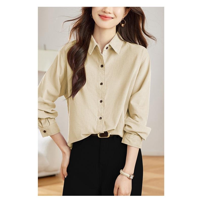 Purple Corduroy Shirt Long-sleeved Spring Simple Commuter Blouse Korean Women's Shirt