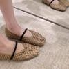 French Square Head Hollow Woven Mesh Mary Jane Shoes Women's 2025 New One-word Strap Single Shoes Sandals Summer