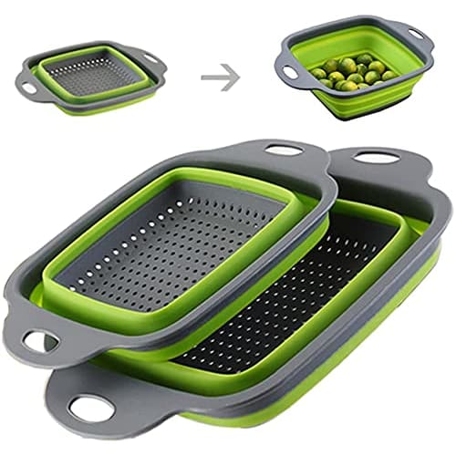 Silicone Colander, Colander, Vegetable and Fruit Drainer, Square, Convenient for Outdoor Use! Includes Two Large and Small Sizes. Convenient and Profe