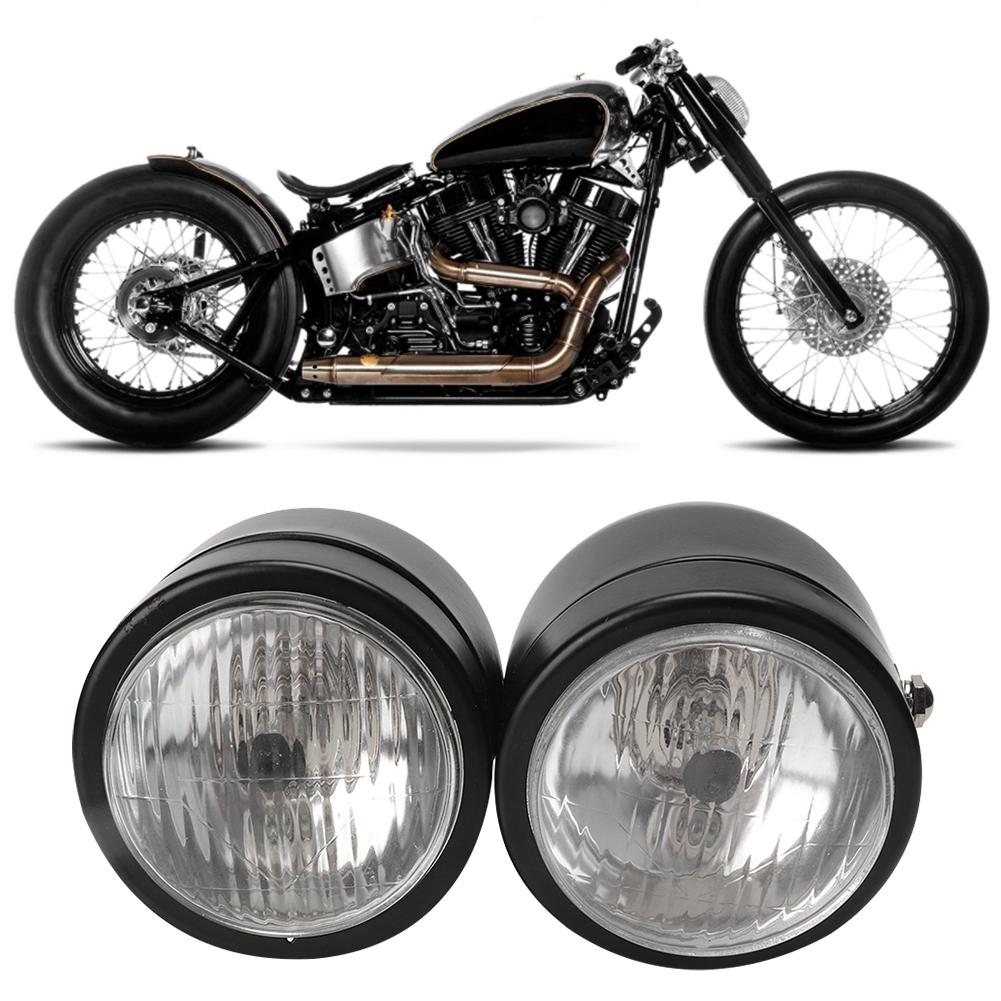 Universal Motorcycle 8.5in Iron Front Double Twin Round Headlight Lamp(Double Black and White)