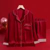 Pajamas Spring Long Sleeves Simulation Silk Homewear Premium English Embroidery Red Set