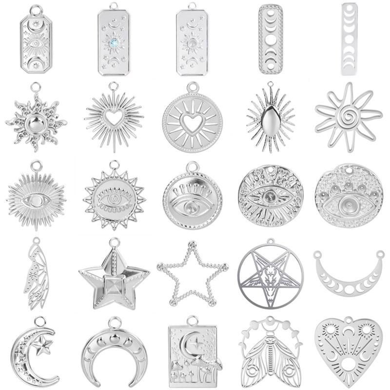 5pcs Bedeltjes Never Fade Heart Sun Moon Star Charms For Jewelry Making Bulk Phase Of The Moon Pentagram Stainless Steel Pendant
