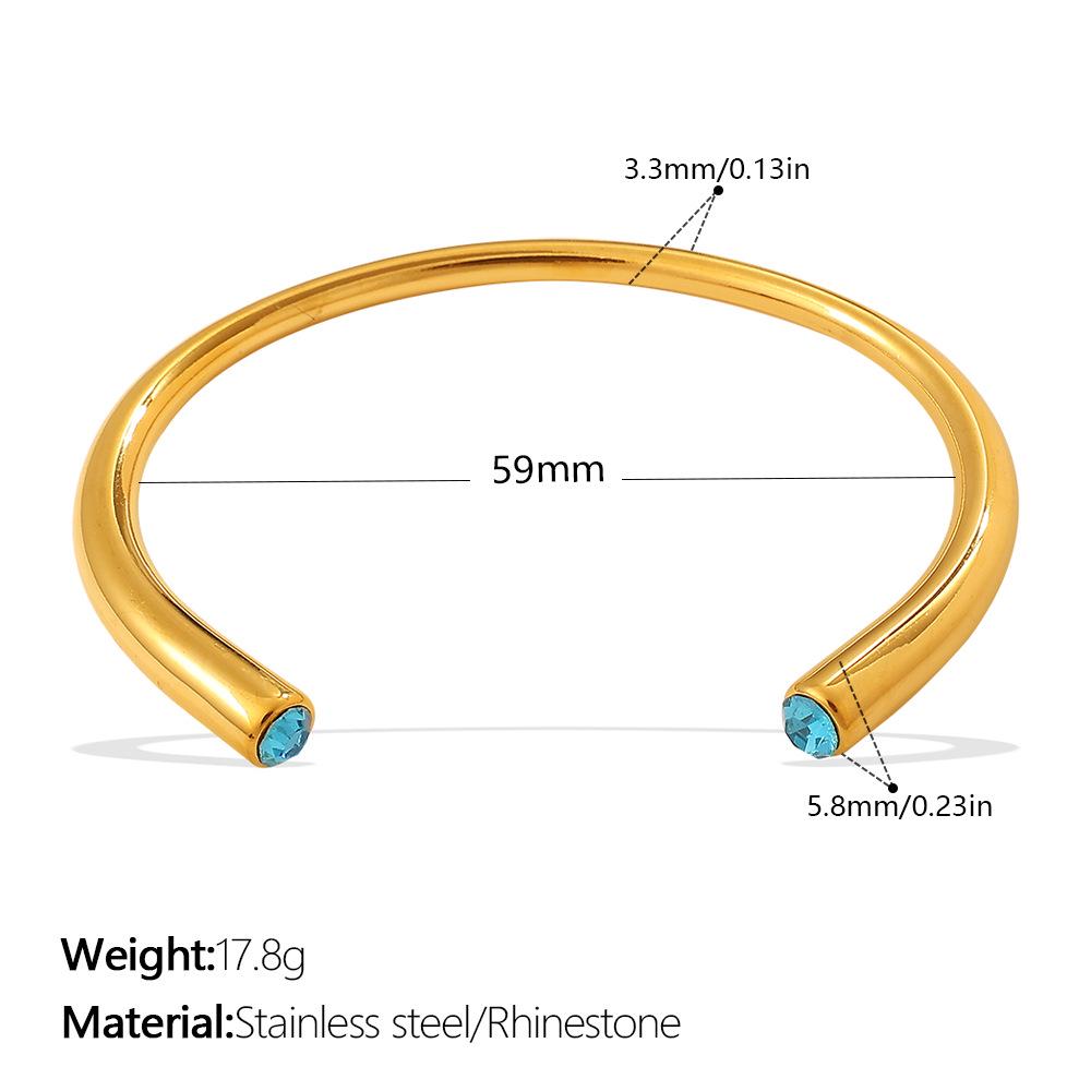 Cross-Border Gold Luxury Rhinestone Stainless Steel Open Bangle Bracelet