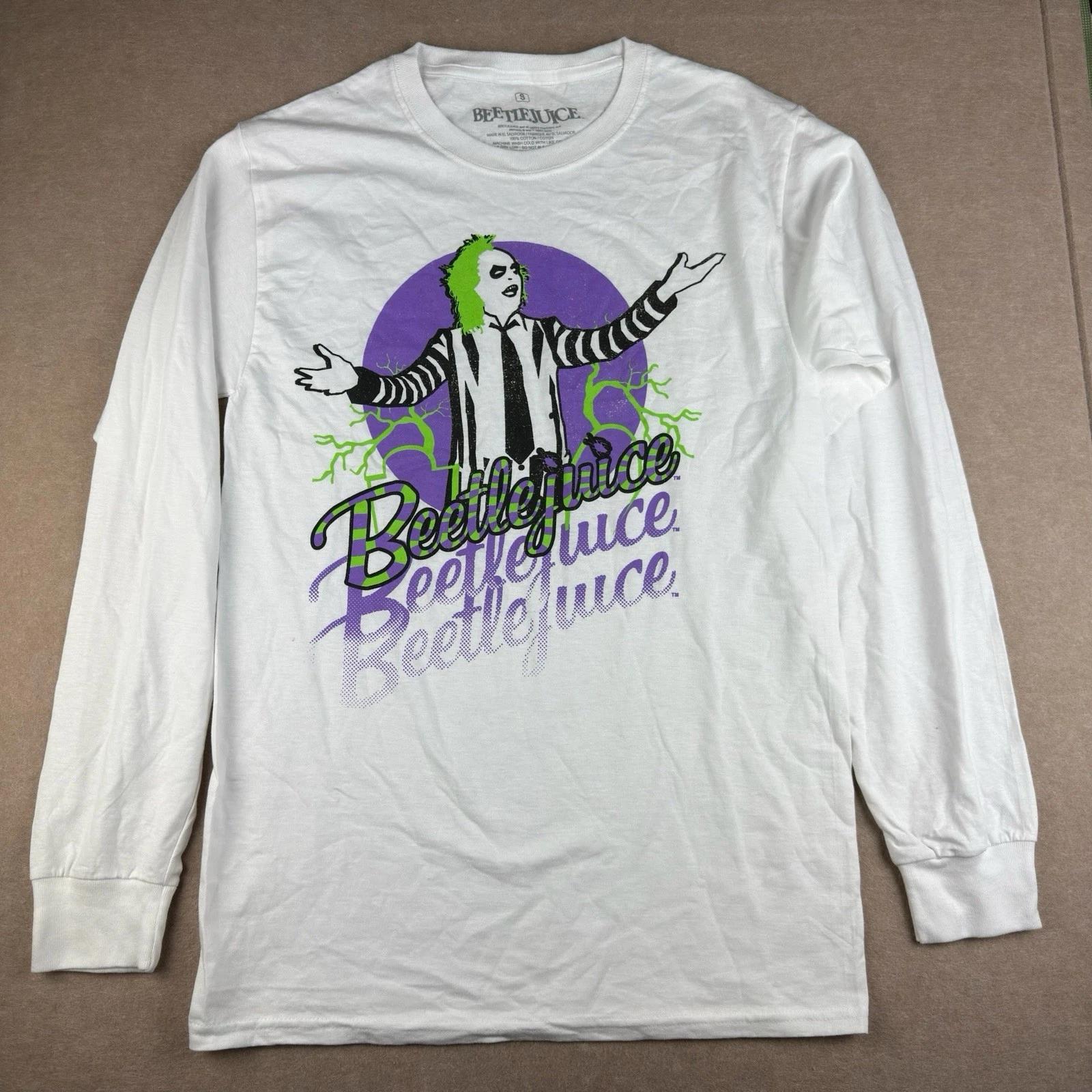 Beetlejuice Long Sleeve Shirt Adult Small White Striped Suit Horror Movie Tee L