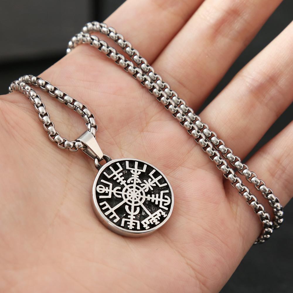 New Small Size Fashion Viking Compass Pendant Stainless Steel Nordic Odin Rune Necklace for Men Women Amulet Jewelry
