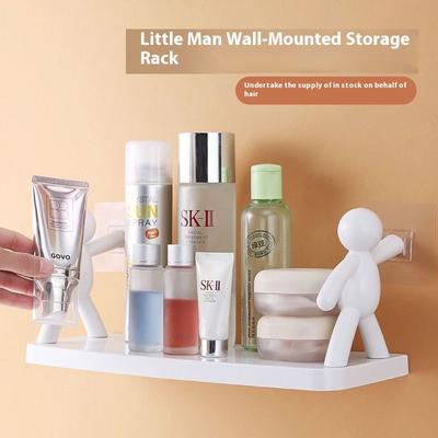 Self-adhesive Bathroom Shampoo Storage Racks Plastic Shelf Storage Organization Shelves Support Holder