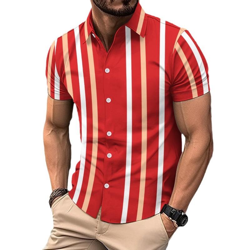 Men's New Summer Striped Print Short Sleeve Shirt, Casual Simple Versatile Daily Top
