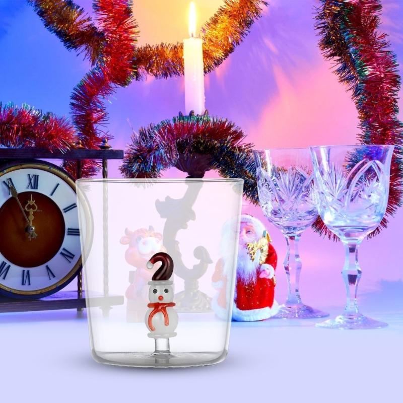 Decorative Christmas Glass Cup Christmas Party 3D Glass Mug Practical Festival Pattern Embellished Glass Mugs