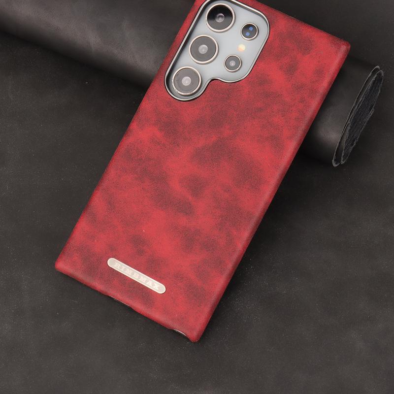 Suitable for Samsung S25ultra Mobile Phone Case Oil Wax Pattern 25p Magnetic Absorbent Samsung Full-inclusive S24u Business Men's Leather Case