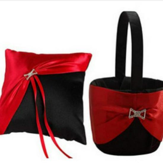 Black and Red Rhinestone Ring Pillow & Flower Basket for European and American Wedding Party чёрный
