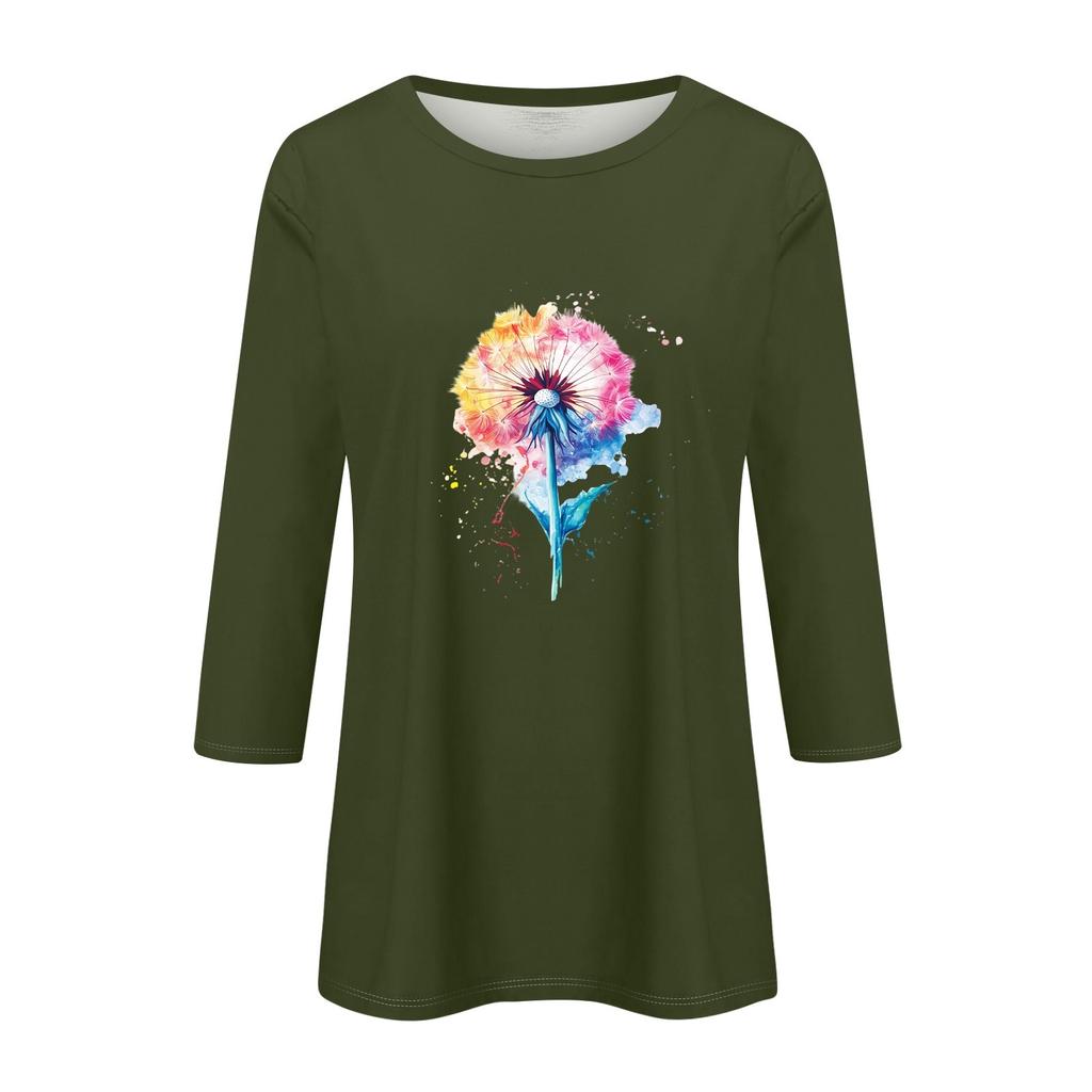 3/4-Ärmel Oberteile für Damen T-Shirt Lässig Print Oberteile T-Shirt Rundhals Pullover Bluse