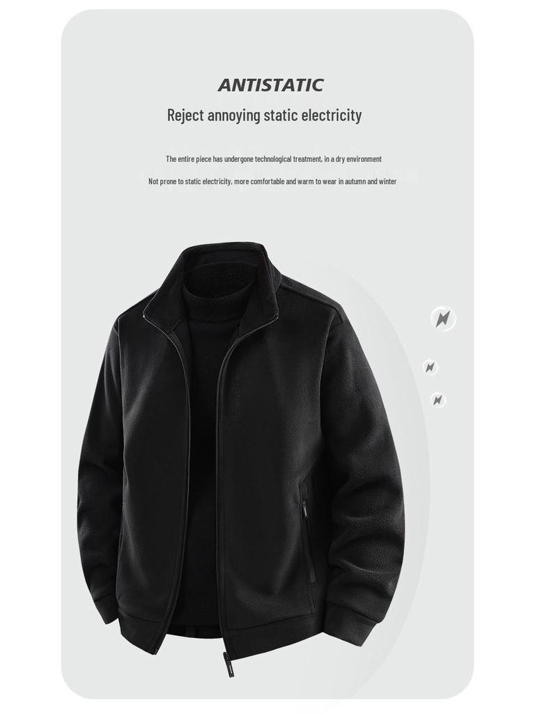Woodpecker Men's High-End Fleece Jacket - Spring/Autumn Cardigan for Middle-Aged Dads