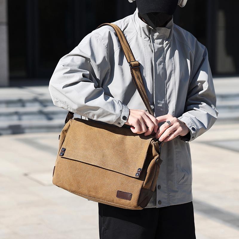 Men's Large Canvas Crossbody Bag - Casual and Wear-Resistant Shoulder Bag for Students and Commuters