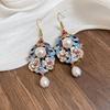 Flower Vintage Earrings Pearl Pendant Chinese Style Earrings Fashion Cloisonne Drop Earrings  Hanfu