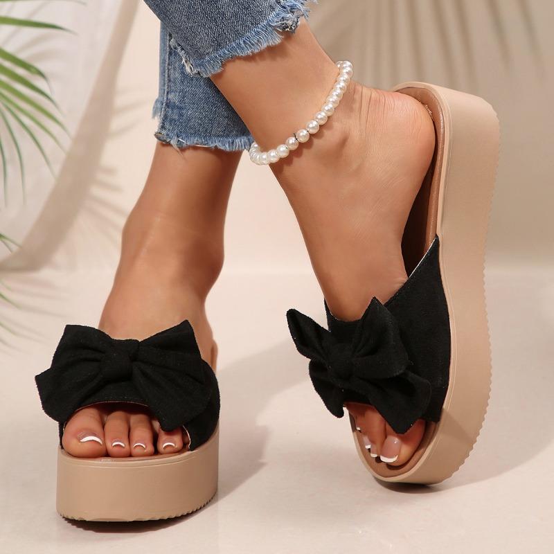 

Fashion 2025 Hot Sale Ladies Shoes Open Toe Women s Slippers Fashion Outdoor Daily Butterfly-knot Summer New Plus Size Platform Slippers 36 чёрный