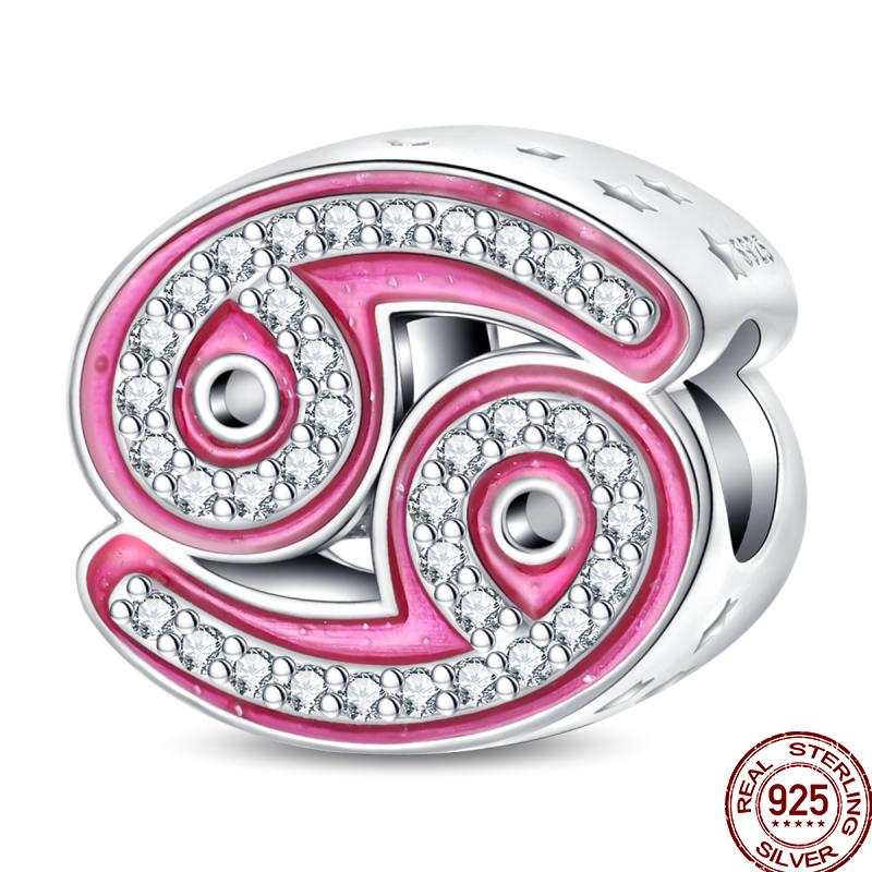 Neue Kupfer 12 Tierkreis Glücksperlen Glänzende Prinzessinnenrosa Perlen Geeignete Passform Pan Original Armband DIY Geschenk