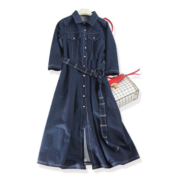 

Kou UK Order! Quality Windbreaker Skirt ~ Washed Hardened Denim Blue Cotton Bright Line Elegant Female Dress New Blue 4XL