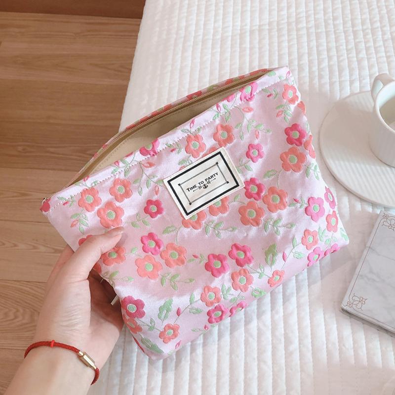

399 Portable Cosmetic Pouch Fashion Flower Pattern Travel Makeup Bag Women Toiletry Organizer Pink
