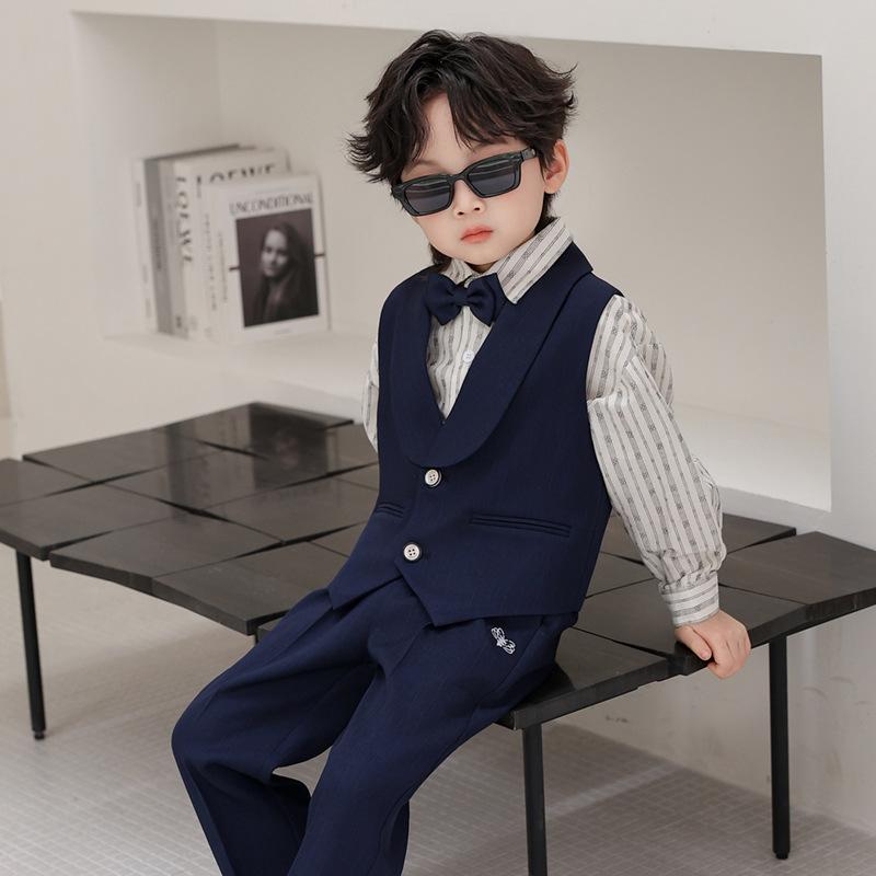 Elegantes Jungen-Formalkleidung Weste Anzug Set, Kinder Weste Hose Fliege Outfit, Kinder Gentleman Kleidung für Hochzeitsfeier Geburtstag Schulaufführung 3-10 J