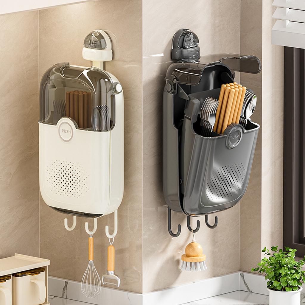 Punch-Free Suction Wall Mounted Chopstick Holder, Kitchen Utensil Drainer Storage Rack