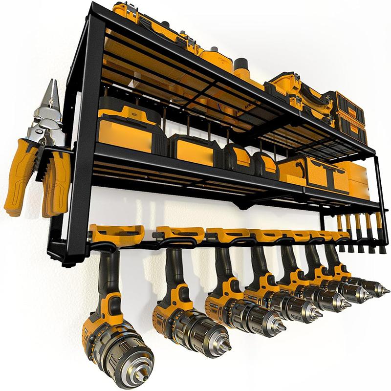 Raft pentru scule electrice cu 3 straturi, montat pe perete, suport pentru depozitarea sculelor electrice portabile, raft plutitor pentru scule de mare capacitate, organizator pentru garaj