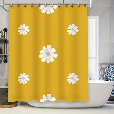 Tenda da Doccia Gialla con Motivo a Fiori Bianchi Impermeabile Lavabile per Arredo Bagno Accessori Moderni per la Casa (Taglia standard)
