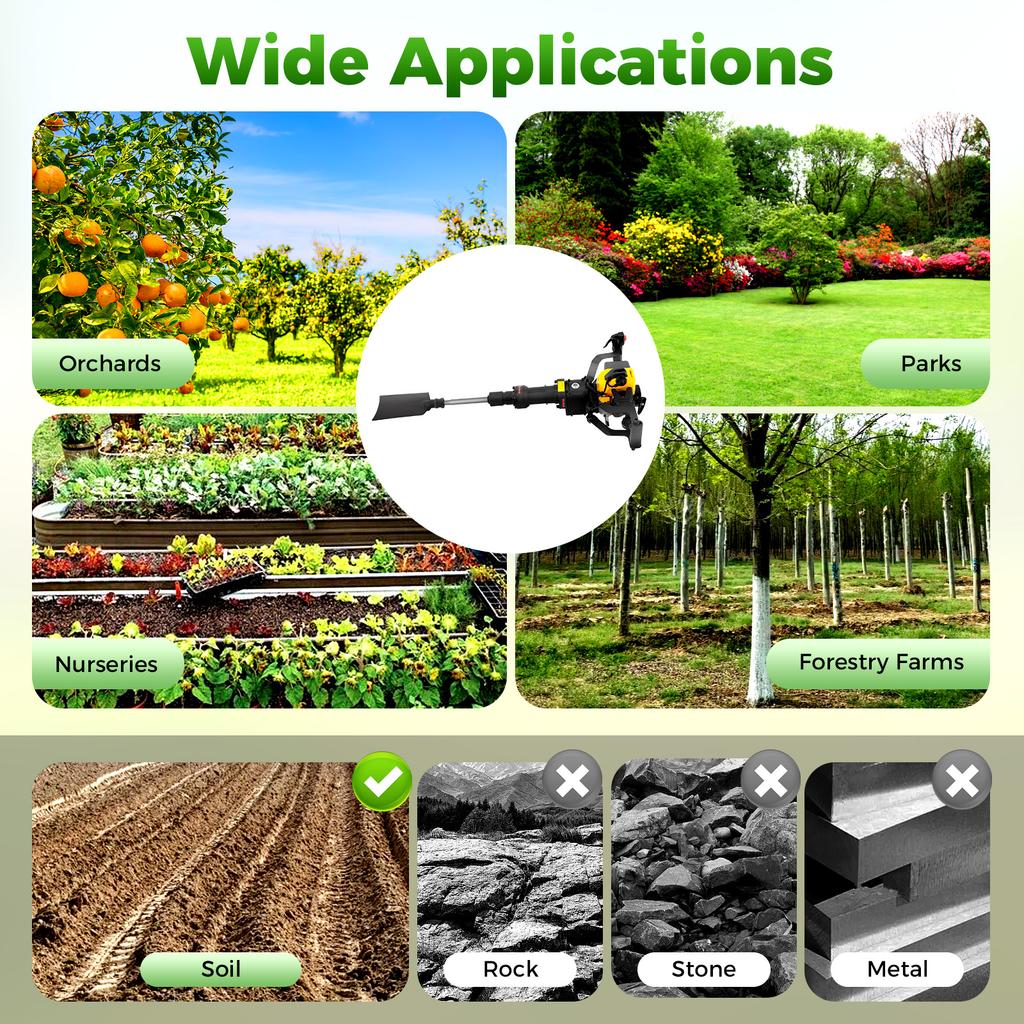 Portable 52CC Gas Tree Digger,1500/min Hammering 2-Stroke Engine for Tree Planting,Landscaping,Nursery & Fence Post Installation