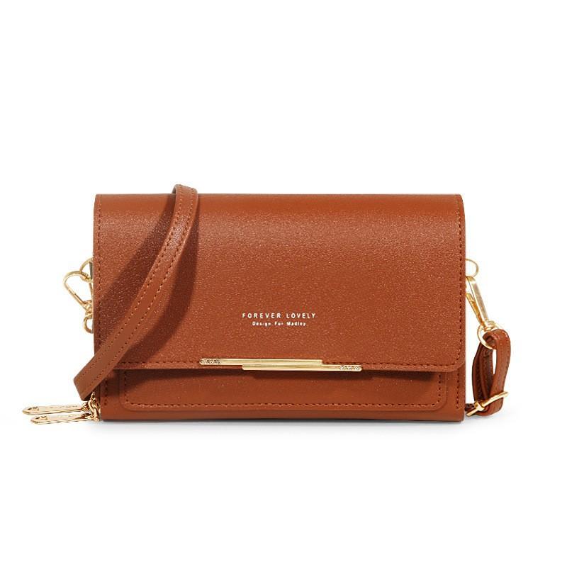 

New mobile phone bag cover type women s fashion multi-functional messenger shoulder bag solid color simple versatile wallet коричневий