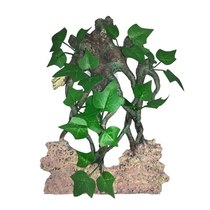 Aquarium Reptile Climbing Vines Wood Branches Terrarium Plant Fish Tank Decoration with Suction Cup for Amphibian Lizard Snake